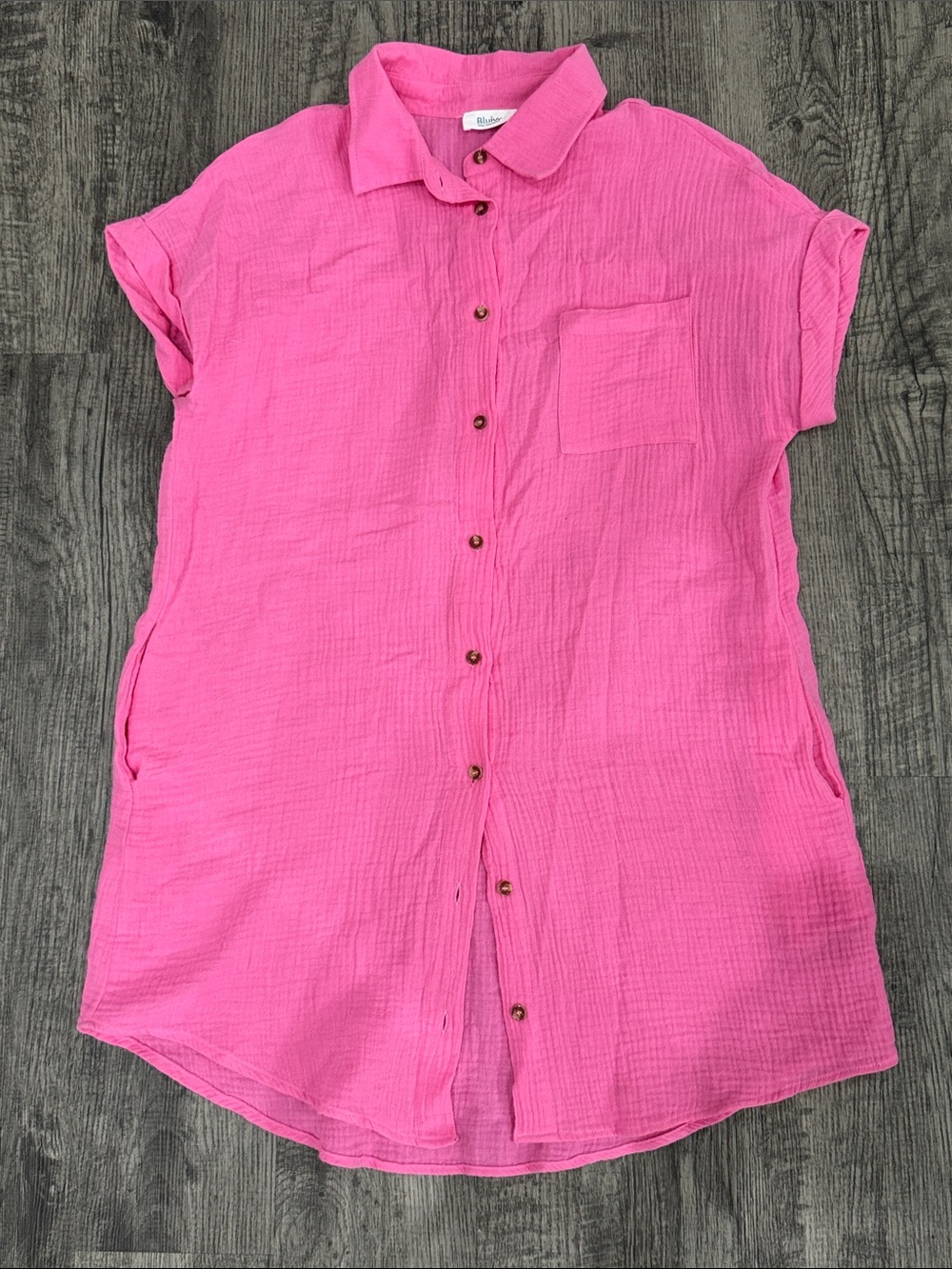 Bluivy Hot Pink Button-Front Swim Coverup